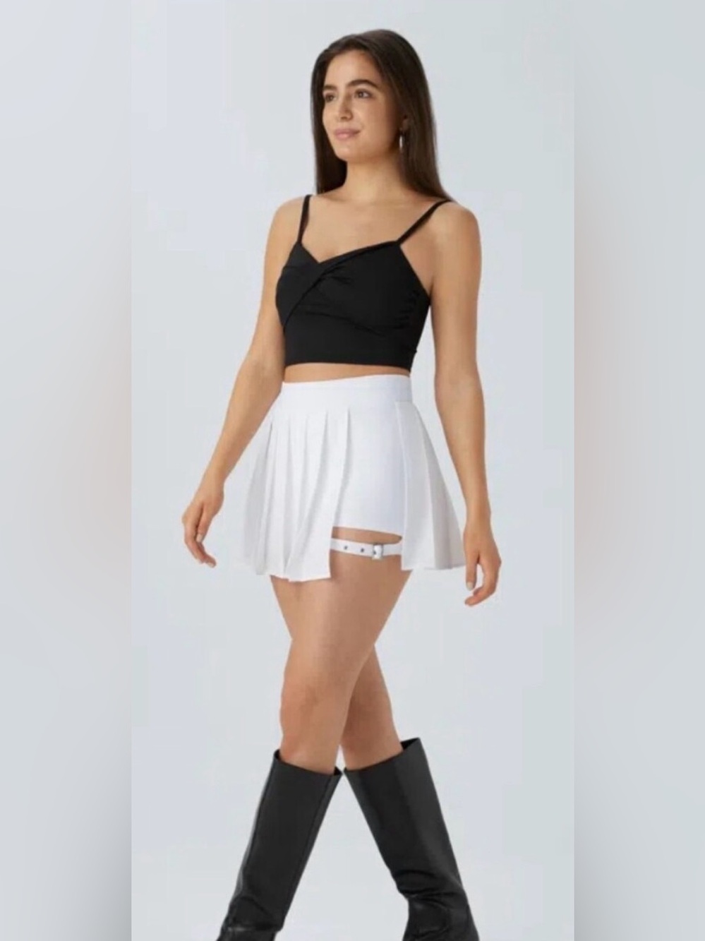 HALARA Breezeful High Waisted White Pleated Adjustable Buckle Tennis Skort - Picture 4 of 5